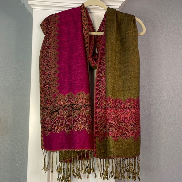 pashmina Accessories - Pashmina SILK SCARF WRAP FRINGE PAISLEY PRINT MULTICOLOR